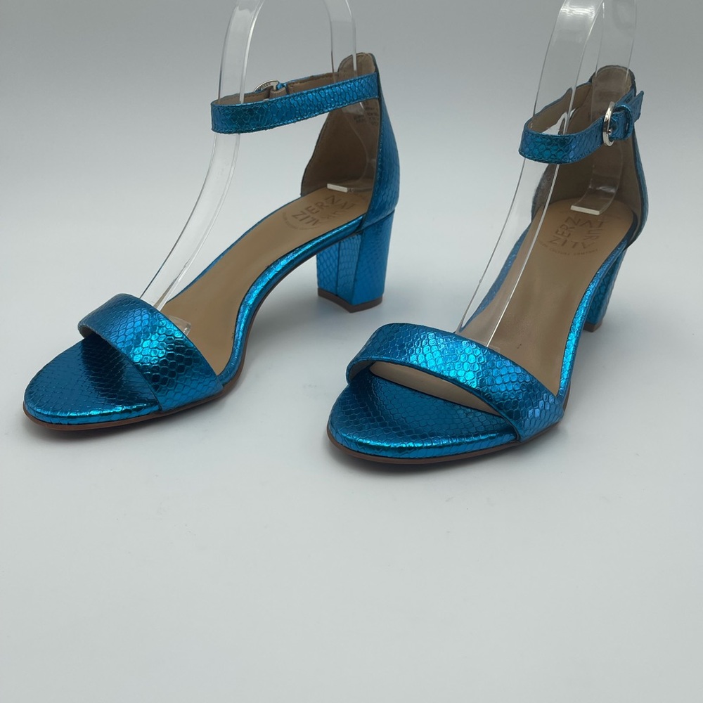 NATURALIZER VERA -SZ7M-Blue Leather Metallic Snake Print Dress Sandals-MSRP $120